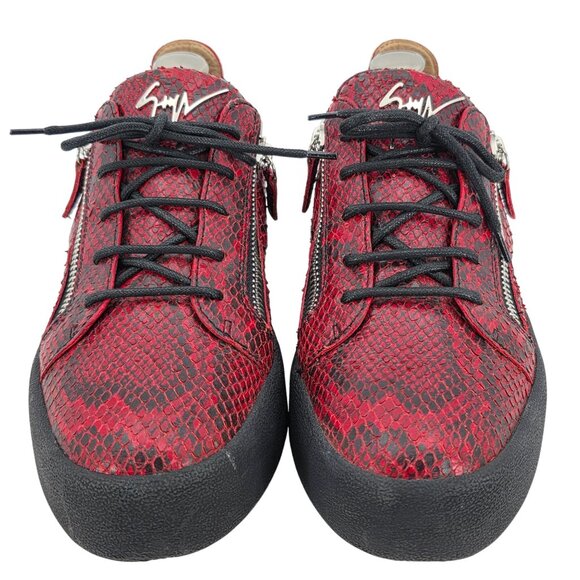 Giuseppe Zanotti Italy Red Black Snakeskin Leather Zip Fashion Sneakers Mens 11 - Picture 9 of 16